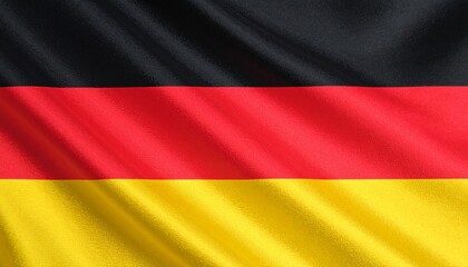 Naklejka premium German national flag with horizontal black, red, and gold stripes, fabric texture with soft folds,
