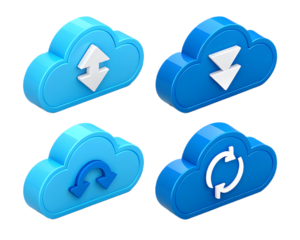 Cloud Computing Icons for Data Transfer Synchronization and Backup in Modern Technology Solutions with Creative Design