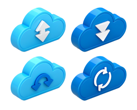 Cloud Computing Icons for Data Transfer Synchronization and Backup in Modern Technology Solutions with Creative Design