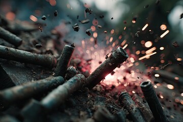 Rusty bolts explode, sparks fly