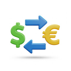 Obraz premium Currency Exchange Symbols of Dollar and Euro with Blue Arrows on Isolated transparent background