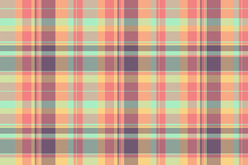 Chic check texture seamless, messy plaid vector textile. Dreamy background fabric pattern tartan in light and orange colors.