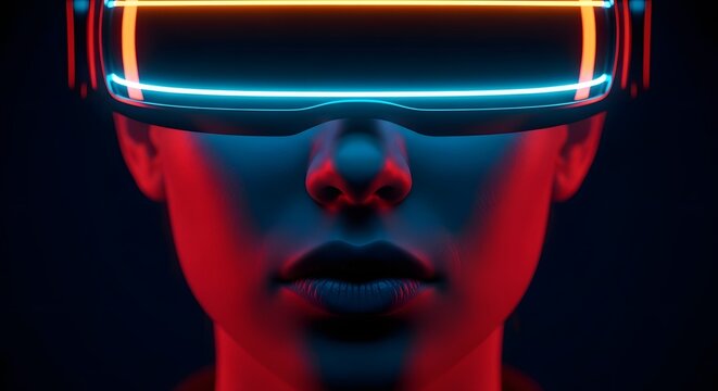 Humanoid with virtual goggles explores artificial intelligence realms