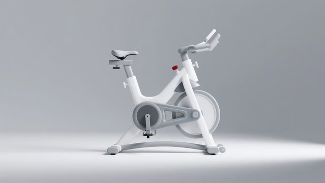 A simply designed white spinning bike is placed in front of a solid - color background, with a smooth overall shape, combining sports and modern sense.


