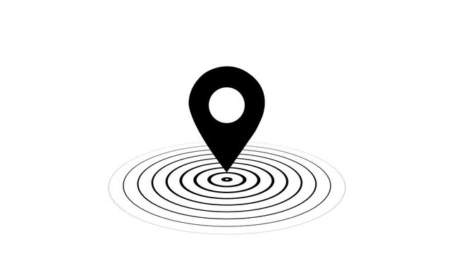 Digital GPS location pin with radio waves, navigation map pointer, fixed place tracker, Appearing pointer for a map. map location pin bouncing on chroma key background, 3d location icon animation.