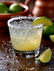 Fototapeta premium Margarita cocktail with lime and salt rim.
