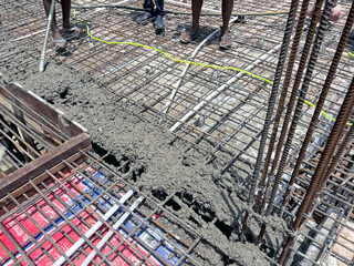 Concrete Pouring Around Column Rebar – Building Foundation Construction
