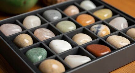 Assorted Polished Gemstone Collection in Organized Tray for Jewelry Making
