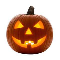 Glowing Jack O Lantern Pumpkin with Carved Spooky Face halloween isolated on a transparent background