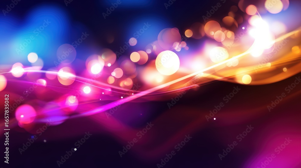Poster vibrant abstract background with colorful light trails and bokeh effects creating a dreamy atmospher