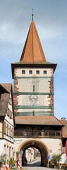 Vertical photo of the Obertorturm tower in Gengenbach, Germany
