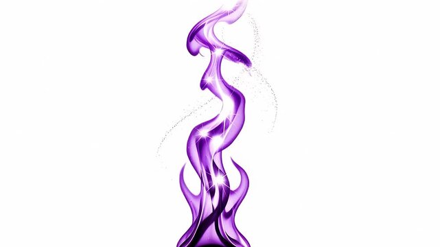 Aesthetic violet flames dancing, isolated against a stark white canvas adding ethereal elements