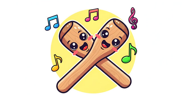 Funny Cartoon Style Claves Icon for Music Learning