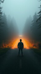 silhouette of a man walking on a mountain road