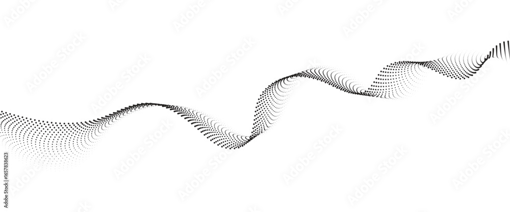 Poster flowing dot wave halftone gradient pattern on transparent background