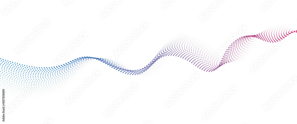 Poster flowing dot wave halftone gradient pattern on transparent background