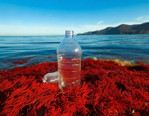 Sustainable materials - plastic bottle made from red seaweed