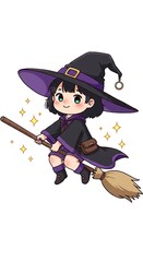 Halloween Witch  photo Illustration &ndash; Broom, Moon & Pumpkins