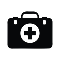 Simple Black and White First Aid Kit Icon with Medical Cross Sign, First aid kit  silhouette vector illustration