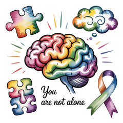 Human Brain with Puzzle Pieces Autism Awareness Concept
