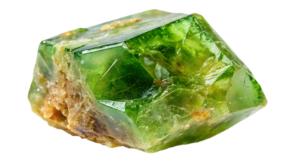 Raw Grossular Garnet Crystal in Green Cubic Form – Natural Rough Surface Isolated on Transparent Background, AI Generated