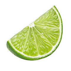 Close-up studio shot of a vibrant lime slice isolated on a stark black background transparent background