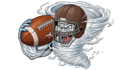 Dynamic football mascot swirling with power, ready for victory, a furious storm of athletic prowess