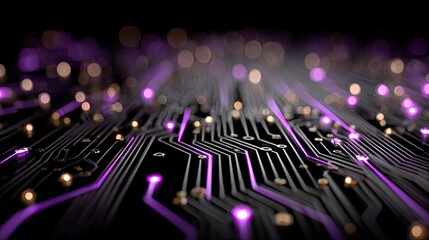 Abstract circuit board with glowing lines