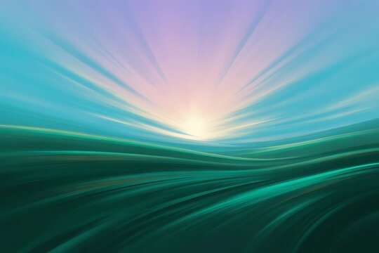 Abstract sunrise over green rolling hills