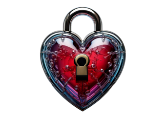 Glass heart as a lock isolated on transparent or white background