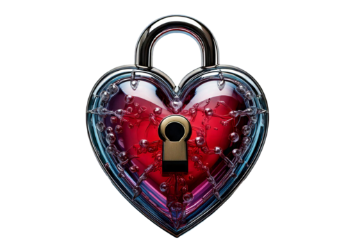 Glass heart as a lock isolated on transparent or white background