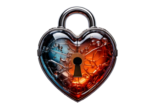 Glass heart as a lock isolated on transparent or white background