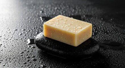 Moisturizing Natural Soap Bar on Wet Stone Surface
