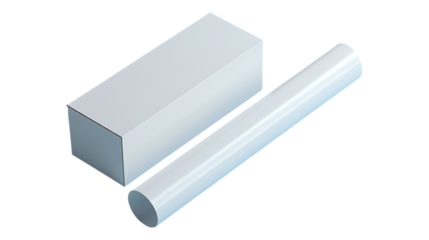 White box and cylinder product mockup for packaging design presentation and branding, isometric view, blank space on transparent background