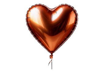Bronze heart shape balloon isolated on transparent or white background
