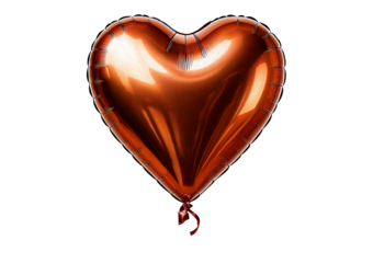 Bronze heart shape balloon isolated on transparent or white background