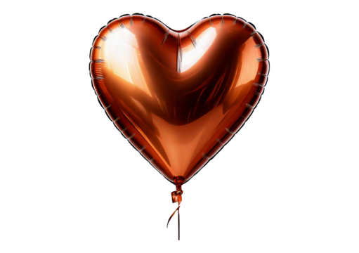 Bronze heart shape balloon isolated on transparent or white background