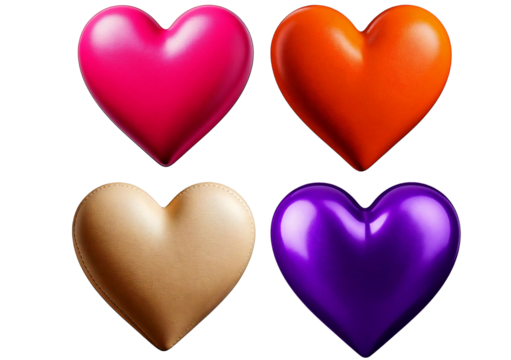 Set 3d heart isolated on transparent or white background