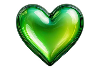 Green glass heart isolated on transparent or white background