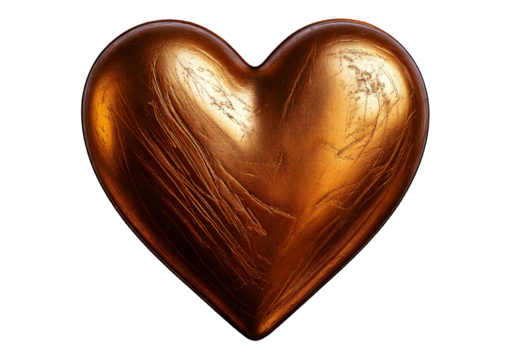 Bronze heart isolated on transparent or white background