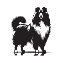 Shetland Sheepdog vector silhouette, elegant herding breed outline, loyal companion design, fluffy fur contour, intelligent posture, canine graphic art, dog lover emblem, minimal modern editable illus