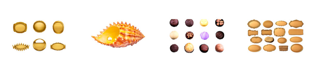 Obraz premium Collection of ornate gold frames and assorted decorative confections, cut out transparent