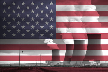 Nuclear Power Plant with American National Flag Overlay