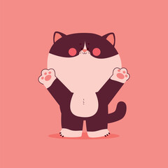 Cute cat cartoon character with raised paws