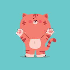 Cute cat cartoon character with raised paws