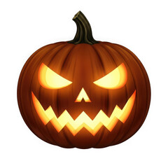 Fototapeta premium Spooky Jack O Lantern Pumpkin with Glowing Evil Face on Black halloween scary isolated on a transparent background
