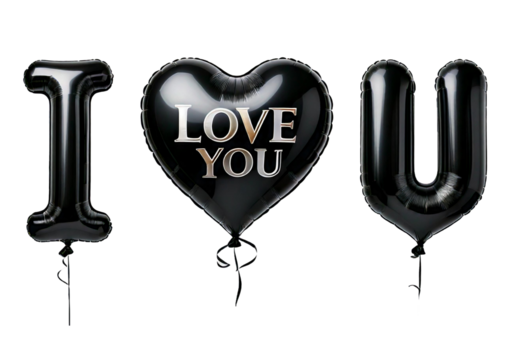 Black balloons with the inscription I love you isolated on transparent or white background