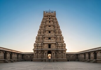 Magnificent ancient hindu temple tower against clear blue sky in tamil nadu, india