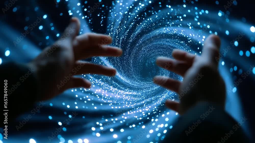 Poster dynamic visualization of big data management through a captivating swirling vortex.