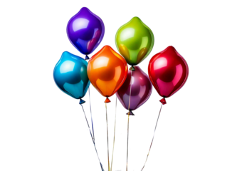 Five star balloons of different colors red, blue, yellow, green and purple isolated on transparent or white background